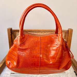 Vintage Donna Dixon Orange Croc Embossed Leather Y2K Parisian Satchel Bag